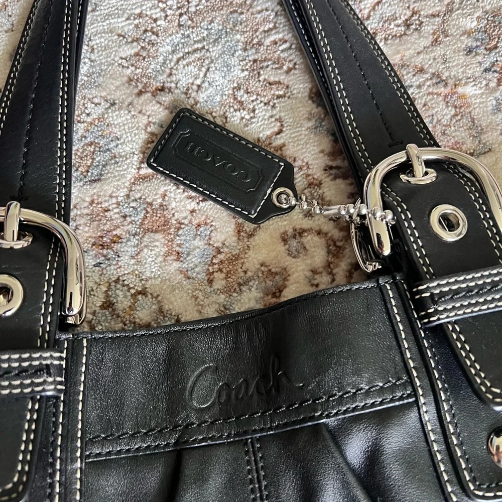 Coach Vintage SoHo Black Leather Pleated Hobo Shoulder Bag Tote F15045 EUC - Picture 5 of 12